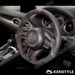 Kenstyle Flat Bottomed Leather Center Line Steering Wheel fits 17-24 Mazda CX-3 [DK]
