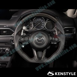 Kenstyle Flat Bottomed Leather and Carbon Fibre Steering Wheel fits 17-24 Mazda2 [DJ]