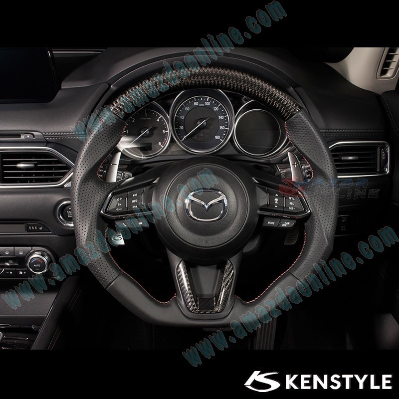 Kenstyle Flat Bottomed Leather and Carbon Fibre Steering Wheel fits 17-24 Mazda CX-3 [DK] MD04