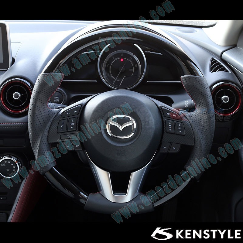 Kenstyle Flat Bottomed Leather and Piano Black Steering Wheel fits 13-16 Mazda3 [BM] MA05