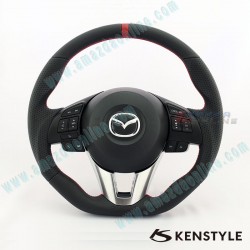 Kenstyle Flat Bottomed Leather Center Line Design Steering Wheel fits 13-16 Mazda3 [BM] MA08