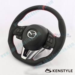 Kenstyle Flat Bottomed Leather Center Line Design Steering Wheel fits 14-16 Mazda2 [DJ]