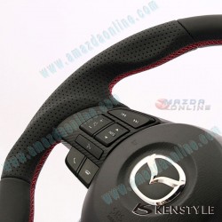 Kenstyle Volante de Fondo Plano de Cuero con Linea Central para 2014-2016 Mazda2 [DJ] MA08