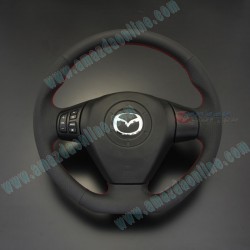 AutoExe Volante de Cuero con Fondo Plano y Costuras Rojas 2003-2008 Mazda RX-8 [SE3P] MSE137003