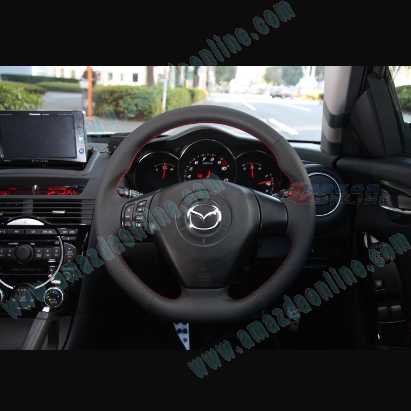AutoExe Volante de Cuero con Fondo Plano y Costuras Rojas 2003-2008 Mazda RX-8 [SE3P] MSE137003