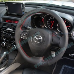 AutoExe Volante de Cuero con Fondo Plano y Costuras Rojas 2003-2008 Mazda RX-8 [SE3P] MSE137003