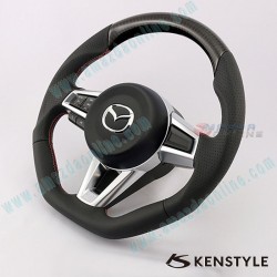 Kenstyle Flat Bottomed Leather and Carbon Fibre with double stitching Steering Wheel fits 15-24 Miata [ND]