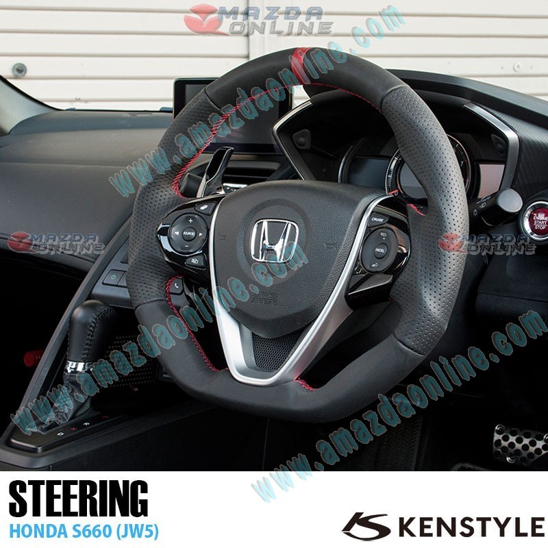 Kenstyle Volante de Fondo Plano de Cuero con Linea Central para 2015-2022 Honda S660 [JW5]