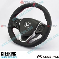 Kenstyle Volante de Fondo Plano de Cuero con Linea Central para 2015-2022 Honda S660 [JW5]