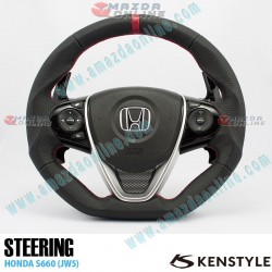 Kenstyle Volante de Fondo Plano de Cuero con Linea Central para 2015-2022 Honda S660 [JW5]