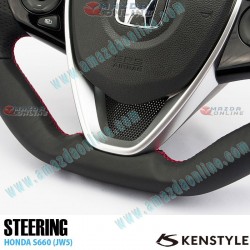 Kenstyle Volante de Fondo Plano de Cuero con Linea Central para 2015-2022 Honda S660 [JW5]