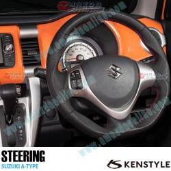 Kenstyle Volante de Fondo Plano de Cuero para 2012-2017 Suzuki Wagon R [MH34S,MH44S]