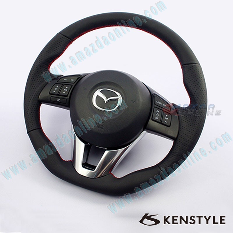 Kenstyle Flat Bottomed Leather Steering Wheel with red stitching fits 13-16 Mazda6 [GJ] MB01